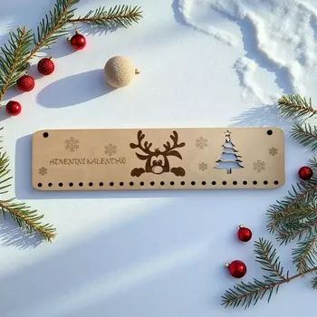Vánoční dekorace Dřevěný adventní kalendář - motiv sob a stromeček – ruční výroba, provázky nebo látkové pytlíčky