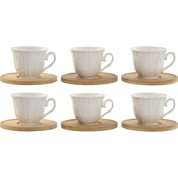 Termoska Sada šálků na kávu Home ESPRIT Bílá Bambus Porcelán 90 ml