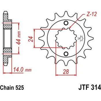 Řetězová sada pro motocykl Řetězové kolečko JT JTF 314-15 15 zubů, 525