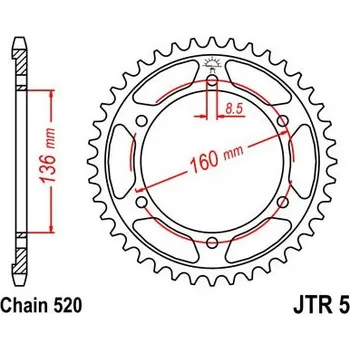 Řetězová sada pro motocykl Řetězová rozeta JT JTR 5-45 45 zubů, 520
