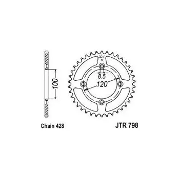 Řetězová sada pro motocykl Řetězová rozeta JT JTR 798-52 52 zubů, 428