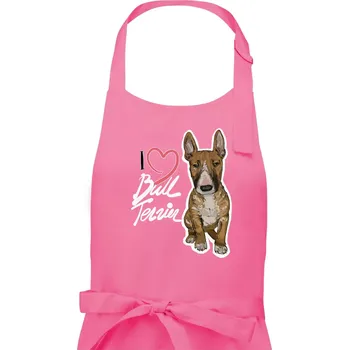 Kuchyňská zástěra I love bull terrier - Pánská zástěra na vaření - Univerzální velikost ( Růžová )