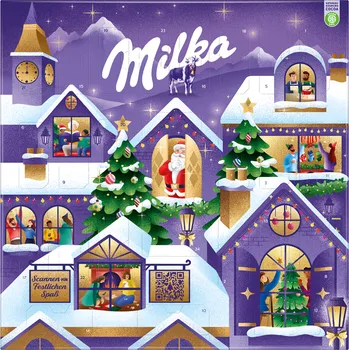 Bonboniéra Milka Adventní kalendář s krémovými čokoládovými kuličkami mix motivů 238 g