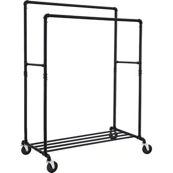 Věšák Dvojitý pojízdný věšák na oblečení, černý