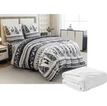 Sada mikroplyšového povlečení WINTER DEER šedé + prostěradlo mikroplyš SOFT 180x200 cm bílé, dvoulůžko, 200x220 + 2 polštáře 70x90 cm