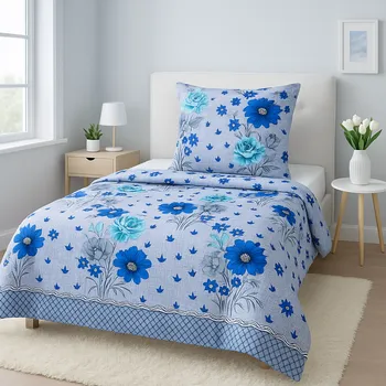 Povlečení Bavlněné povlečení, jednolůžko - Modré a zelené květy