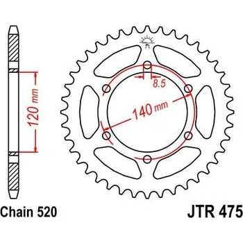 Řetězová sada pro motocykl Řetězová rozeta JT JTR 475-44 44 zubů, 520