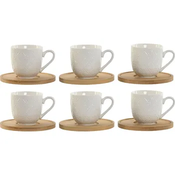 Termoska Sada šálků na kávu Home ESPRIT Bambus Porcelán Bílá 90 ml