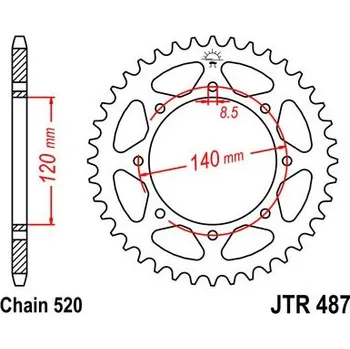 Řetězová sada pro motocykl Řetězová rozeta JT JTR 487-43 43 zubů, 520