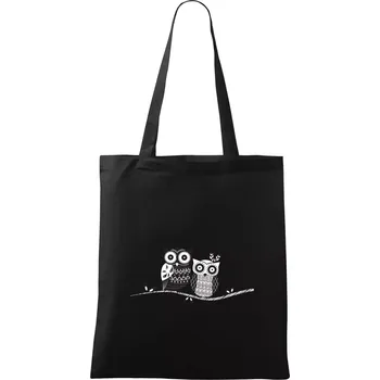 Nákupní taška Dvě sovy abstraktní - Taška bavlněná - 42 x 38 cm ( Černá )