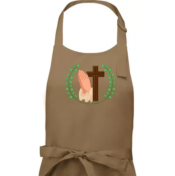 Kuchyňská zástěra Věnec - kříž a modlení - Dámská zástěra na vaření - Univerzální velikost ( Cappuccino )
