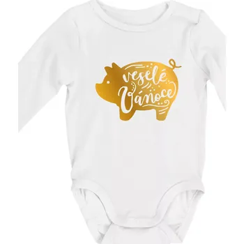 Kojenecký body Zlaté prasátko - Body kojenecké s dlouhým rukávem - Dlouhý r. do 3 měs ( Bílá )