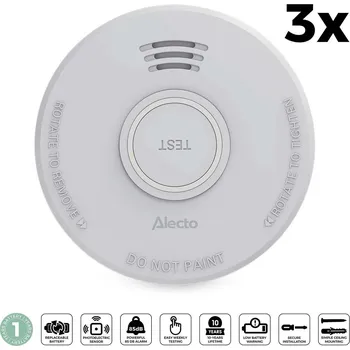 Hlásič požáru Alecto SD110 detektor kouře dle EN14604, 10 let životnost snímače, 3 ks v balení