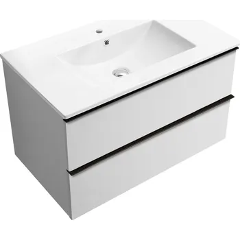 Koupelnový nábytek CERANO - Koupelnová skříňka pod umyvadlo s úchytkou Velora + keramické umyvadlo Todo - bílá matná, černá úchytka - 99x53x46 cm