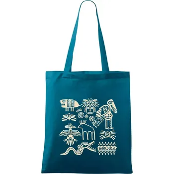 Nákupní taška Indiánské znaky - Taška bavlněná - 42 x 38 cm ( Petrolejová )