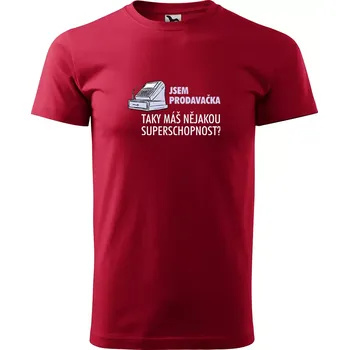 Pánské oblečení Sablio Tričko s potiskem Jsem prodavačka, taky máš nějakou superschopnost? - červené 2XL