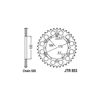 Řetězová sada pro motocykl Řetězová rozeta JT JTR 853-44 44 zubů, 520