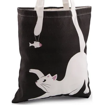 Nákupní taška Textilní taška bavlněná kočka 34x39 cm, střední, 2 černá jednostranný