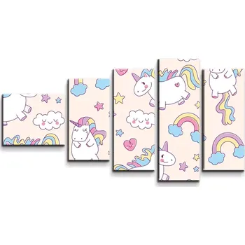 Obraz Sablio Obraz - 5-dílný Jednorožci - 100x60 cm