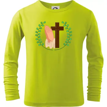 Dětská móda Věnec - kříž a modlení - Triko dětské Long Sleeve - 158 cm/12 let ( Limetková )
