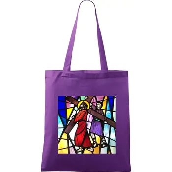 Vitráž - Ježíš a kříž - Taška bavlněná - 42 x 38 cm ( Fialová )