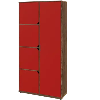 Šatní skříň KSR6-82 P skříň šatní, 1x výsuvné ramínko, 4x dvířka, 2053x1022x400 mm, provedení pravé, dub halifax cínový/červená