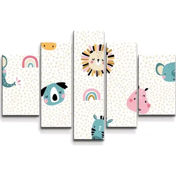 Obraz Sablio Obraz - 5-dílný Hroch, zebra a slunce - 125x90 cm