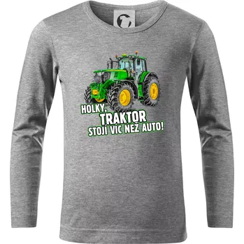 Chlapecké tričko Holky, traktor stojí víc než auto - Triko dětské Long Sleeve - 104-110cm / 3-4 roky ( Tmavě šedý melír )