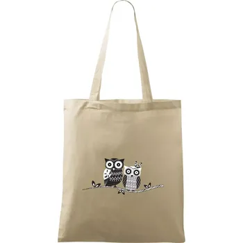 Nákupní taška Dvě sovy abstraktní - Taška bavlněná - 42 x 38 cm ( Naturální )