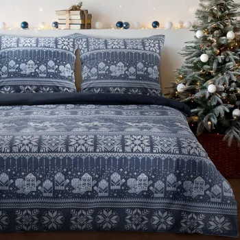 Povlečení Vánoční flanelové ložní povlečení FJORD v modré barvě Rozměr ložního povlečení: Šířka x Délka: 140x200cm + 1ks 70x80 cm