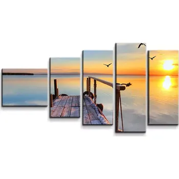 Obraz Sablio Obraz - 5-dílný Molo a racci - 100x60 cm