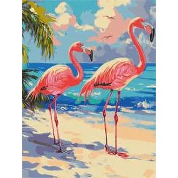 Set školních potřeb Malowanie po numerach - Różowe flamingi 30x40cm