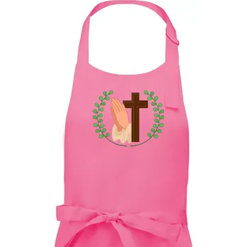 Kuchyňská zástěra Věnec - kříž a modlení - Pánská zástěra na vaření - Univerzální velikost ( Růžová )