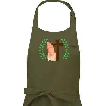 Kuchyňská zástěra Věnec - kříž a modlení - Dámská zástěra na vaření - Univerzální velikost ( Khaki )
