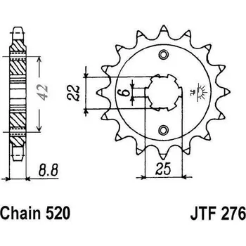 Řetězová sada pro motocykl Řetězové kolečko JT JTF 276-15 15 zubů, 520