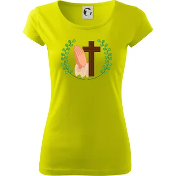 Dámské tričko Věnec - kříž a modlení - Dámské triko Pure - M ( Limetková )