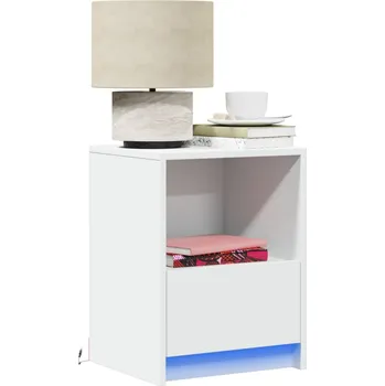 Noční stolek zahrada-XL Noční stolek s LED osvětlením bílý kompozitní dřevo 852019