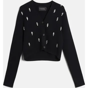 Dámský svetr KARDIGAN KARL LAGERFELD EMBELLISHED KNIT CARDIGAN BLACK