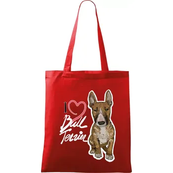 Nákupní taška I love bull terrier - Taška bavlněná - 42 x 38 cm ( Červená )