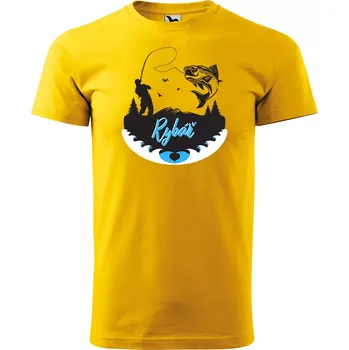 Pánské tričko Sablio Tričko s potiskem Rybář 2 - žluté 4XL