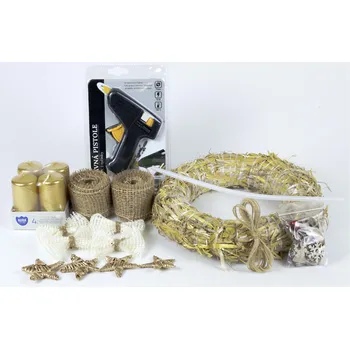 Svíčka Věnec 25cm - DIY + tavná pistole Barva svíček: Čajová svíčka, Barva mašlí: Červené, Bodec: Čajová svíčka