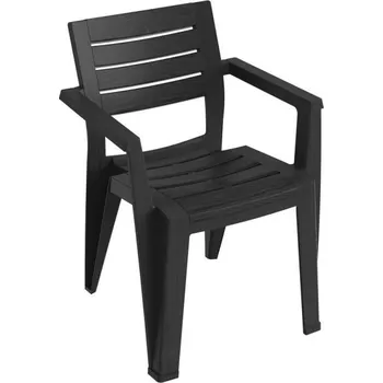 Venkovní plastové křeslo ke stolu grafitové, moderní struktura dřeva