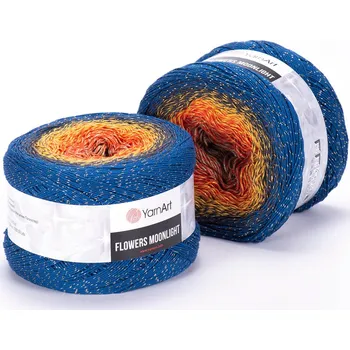 Galanterie Yarn Art Příze Flowers Moonlight 3258 hnědooranžová, žlutá, královsky modrá