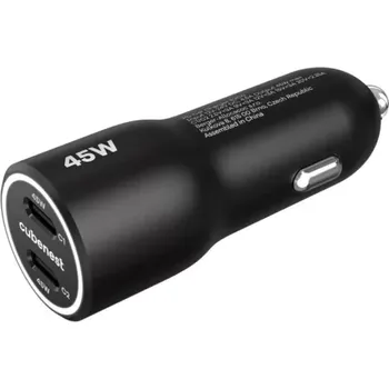 Cubenest Car Charger 45W E2C0 - rychlá PD nabíječka do auta, 2x USB-C - černá (bez kabelu) (Cubenest Car Charger 45W E2C0 Black – rychlá a kompaktní PD nabíječka do auta se 2 porty USB-C, autonabíječka)