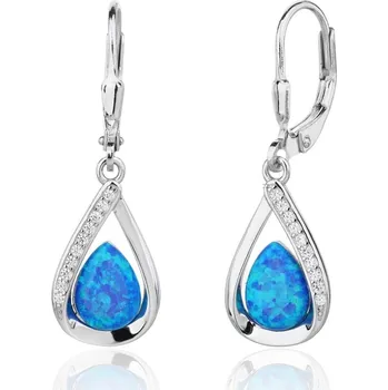 Náušnice JK Silver Stříbrné náušnice s modrým opálem a zirkony – kolekce Opal Stone
