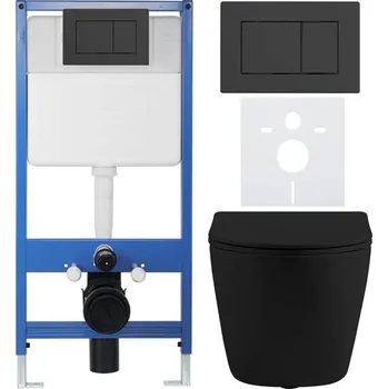 CERANO Podomítkový WC set Cesso černá mat WC tlačítko Classic černé mat předstěn instalace