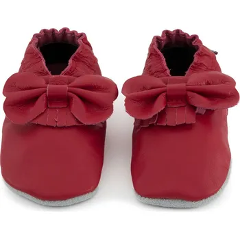 Capáčky CAROZOO Kožené capáčky s koženou podrážkou červené s mašlí 6-12 měsíců Červená 19,5