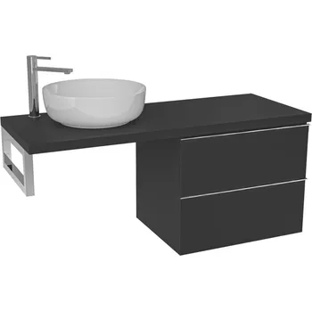 Koupelnový nábytek CERANO - Deska pod umyvadlo Navira Pro - 121x46,5x3,6 cm - skříńka Velora 59 cm - černá matná, chromová úchytka - konzole chrom