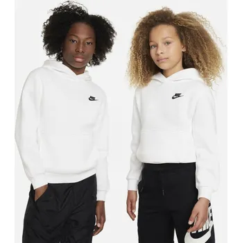 Chlapecká bunda Nike Club Pullover Hoodie Junior Boys White/Black 7-8 let