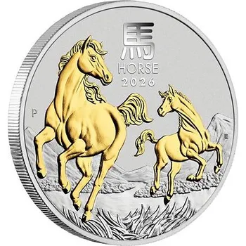 Lunární série III. - stříbrná mince Year of the Horse (Rok koně) 1 Oz 2026 Gilded
